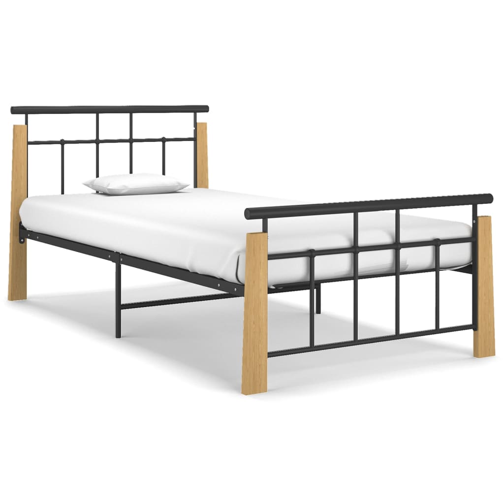 vidaXL Posteľný rám kov a masívne dubové drevo 100x200 cm