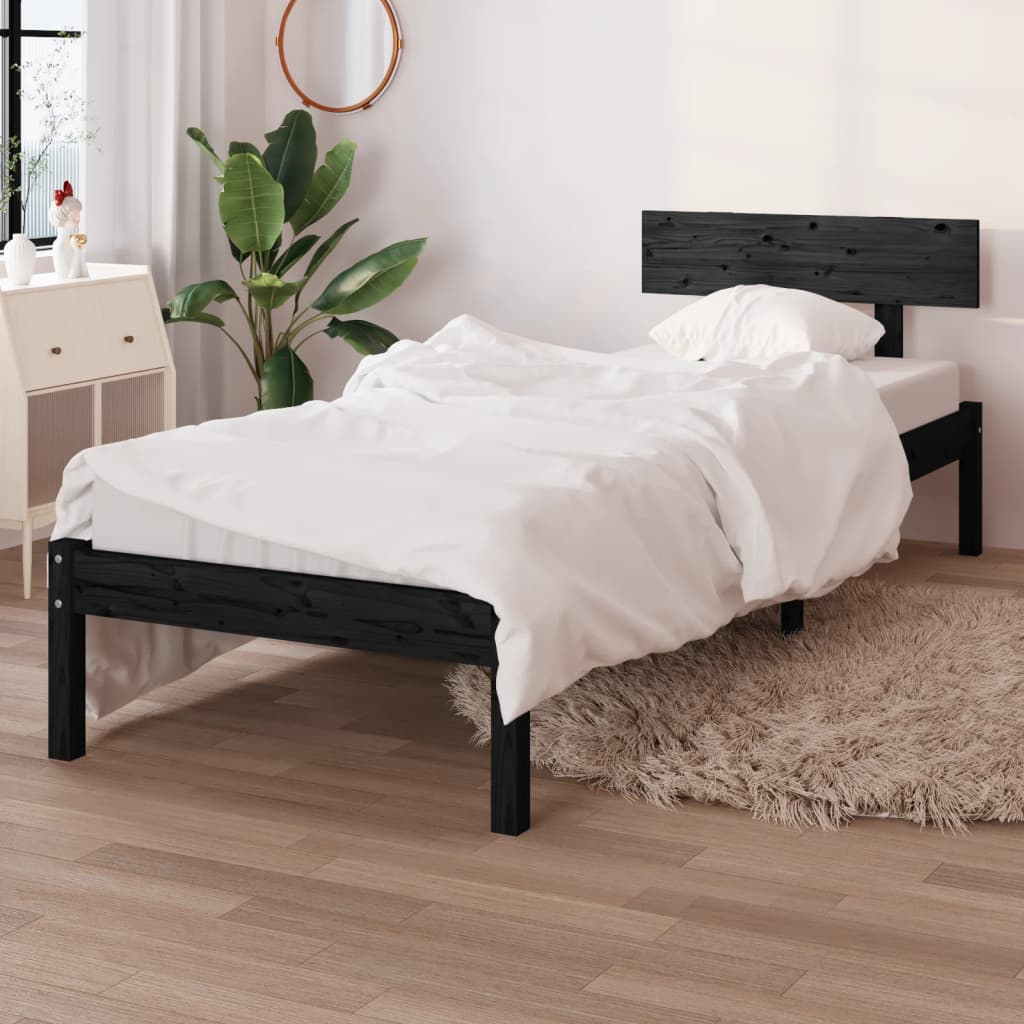 vidaXL Posteľný rám čierny borovicový masív 90x190 cm UK jednolôžko