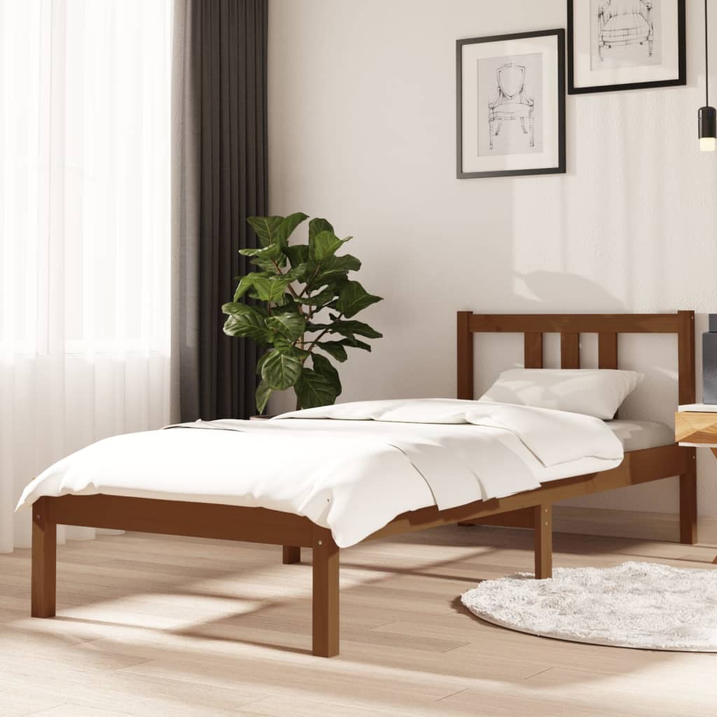 vidaXL Posteľný rám hnedý masívne drevo 75x190cm 2FT6 malé jednolôžko