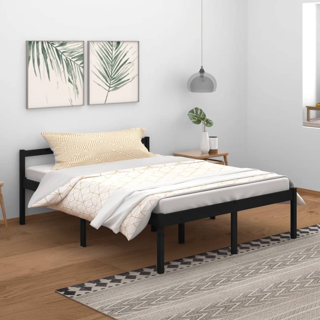 vidaXL Posteľ pre seniorov, čierna 150x200 cm, veľkosť King, borovica