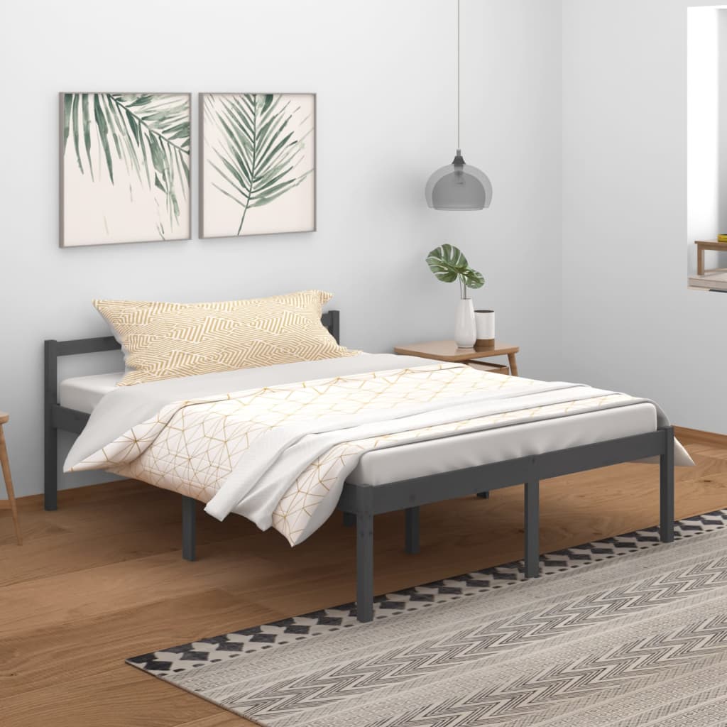 vidaXL Posteľ pre seniorov, sivá 150x200 cm, veľkosť King, borovica