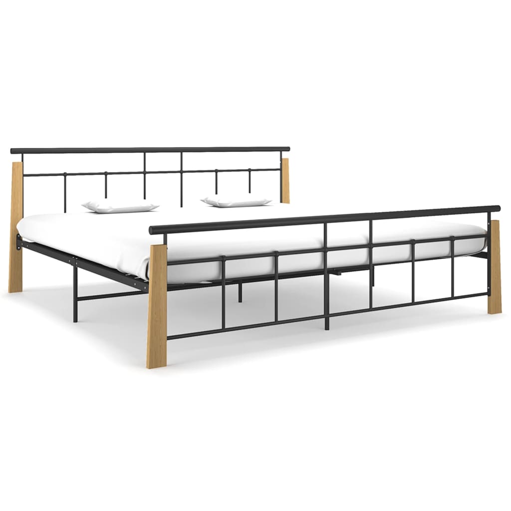 vidaXL Posteľný rám, kov a dubový masív 200x200 cm