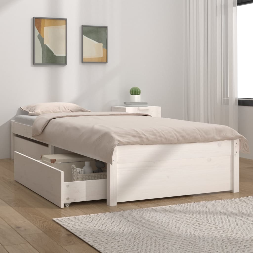 vidaXL Posteľný rám so zásuvkami biely 90x200 cm