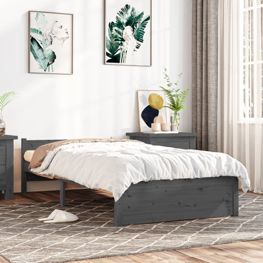 vidaXL Posteľný rám sivý masívne drevo 75x190 cm 2FT6 malé jednolôžko