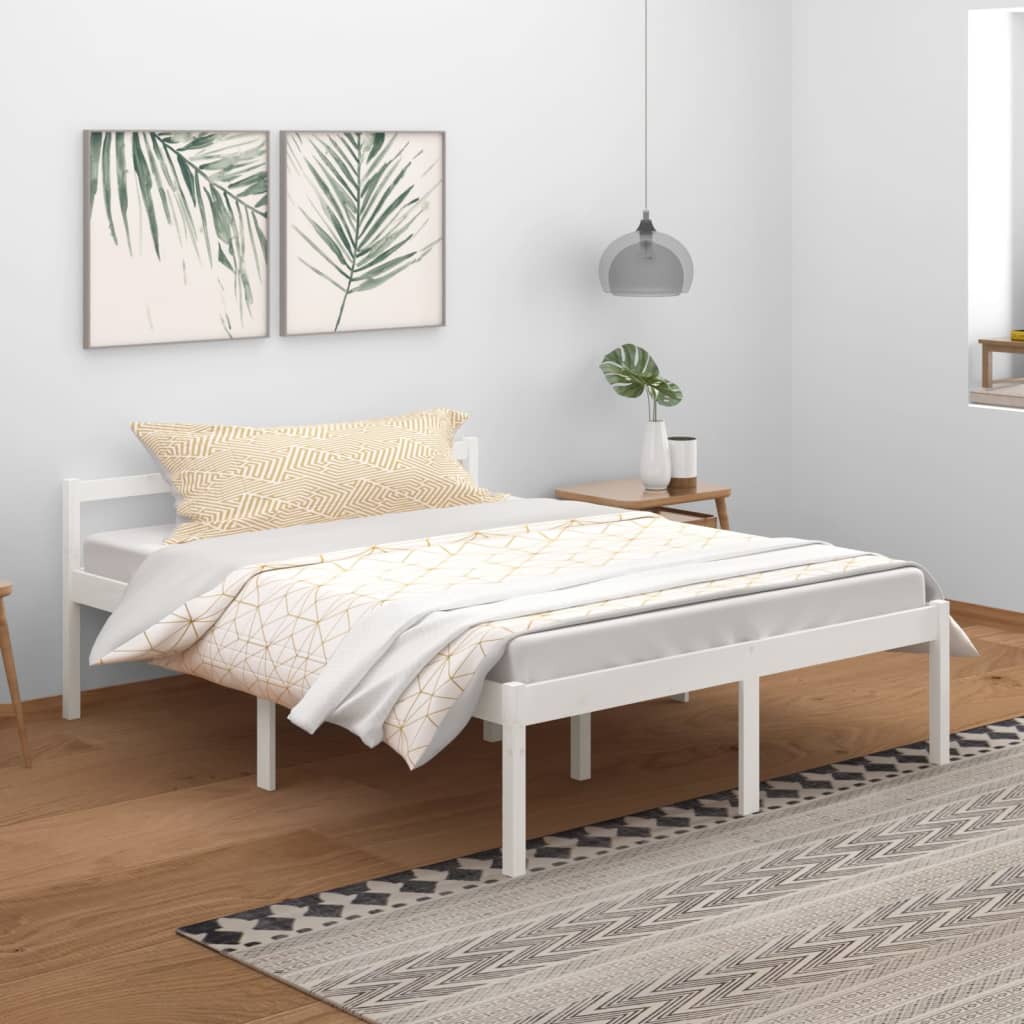 vidaXL Posteľ pre seniorov, biela 150x200 cm, veľkosť King, borovica