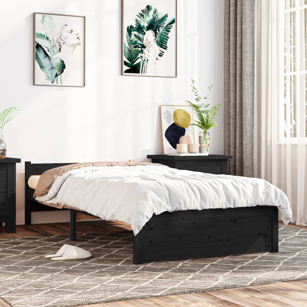vidaXL Posteľný rám čierny masívne drevo 90x200 cm