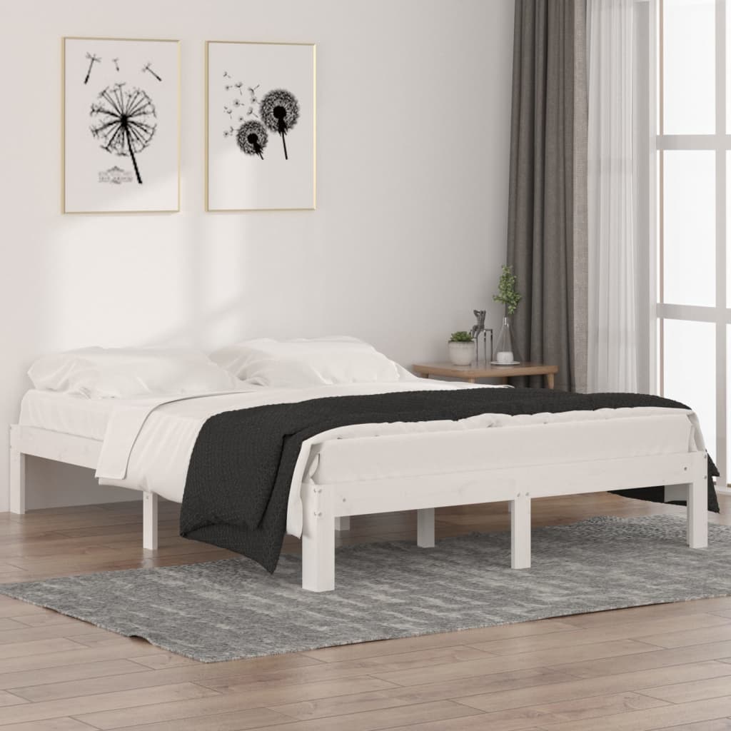 vidaXL Posteľný rám biely masívne drevo 150x200 cm 5FT King