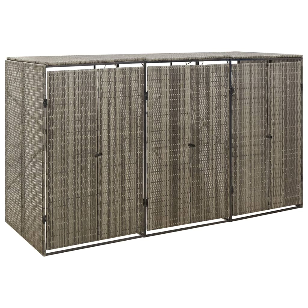 vidaXL Ohrada na tri odpadkové koše sivá 207x80x117 cm polyratan