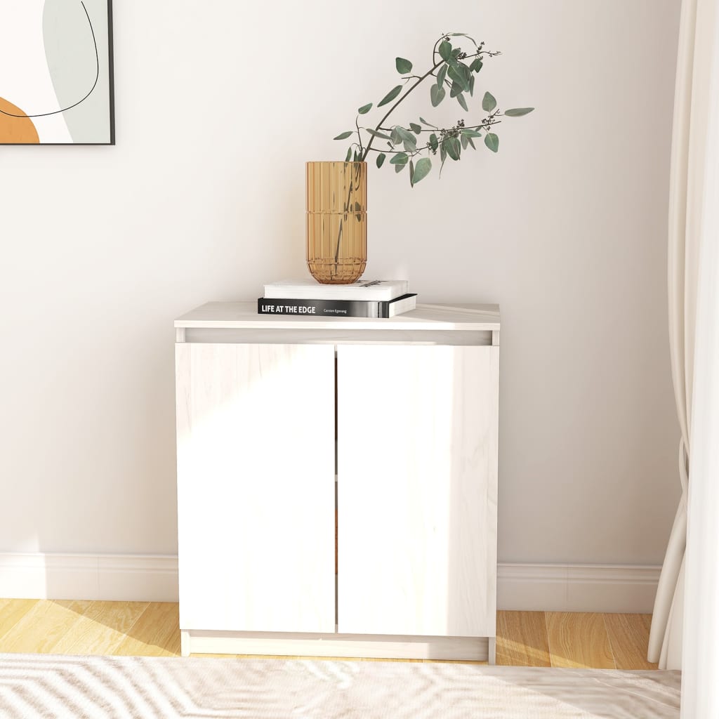 vidaXL Bočná skrinka biela 60x36x65 cm masívna borovica