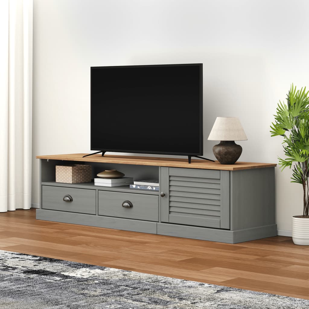 vidaXL TV skrinka VIGO sivá 156x40x40 cm masívna borovica