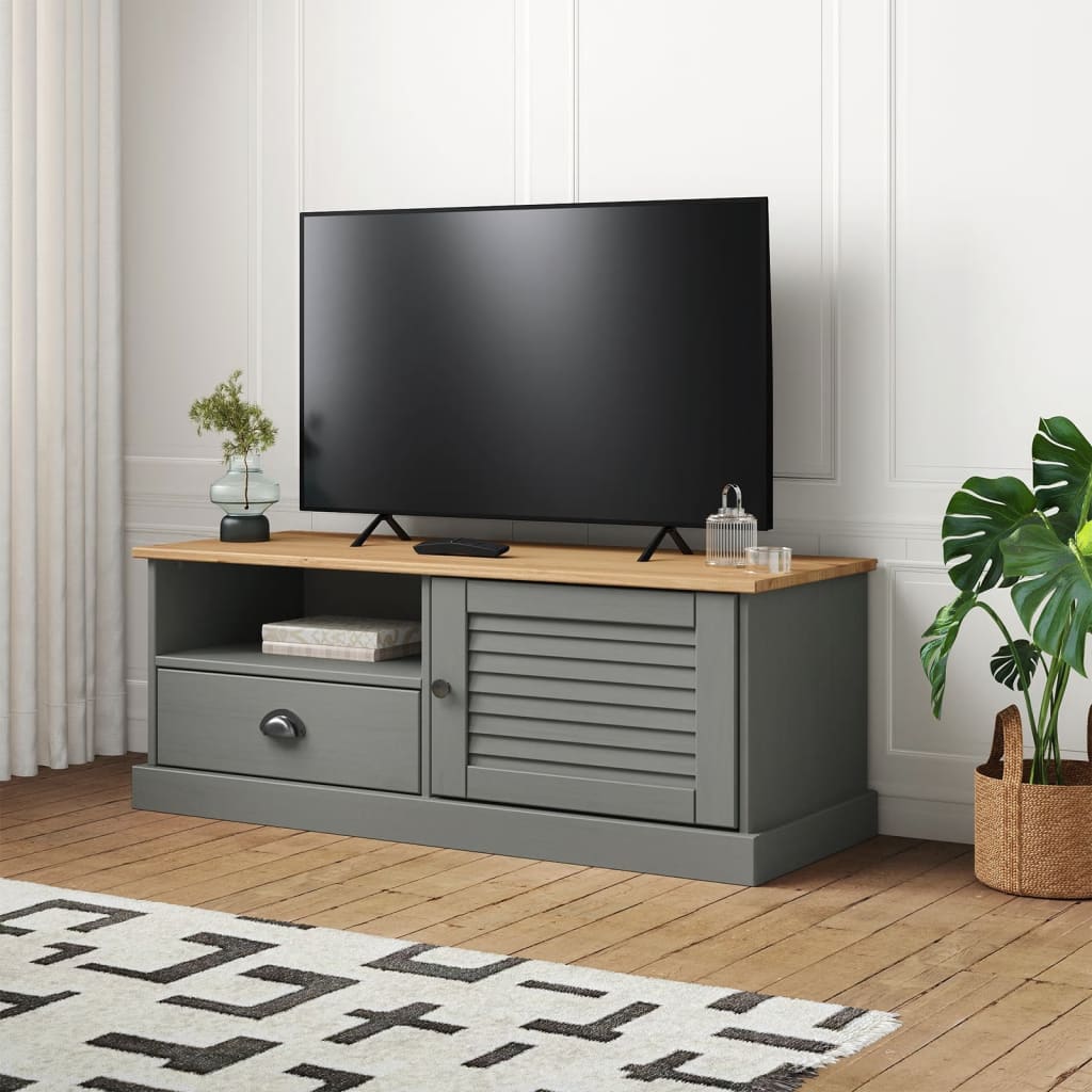 vidaXL TV skrinka VIGO sivá 106x40x40 cm masívna borovica