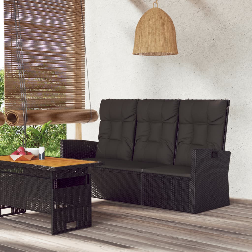 vidaXL Sklápacia záhradná lavička s vankúšmi čierna 173 cm polyratan