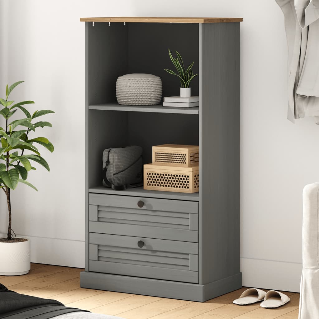 vidaXL Knižnica VIGO sivá 60x35x114,5 cm masívna borovica