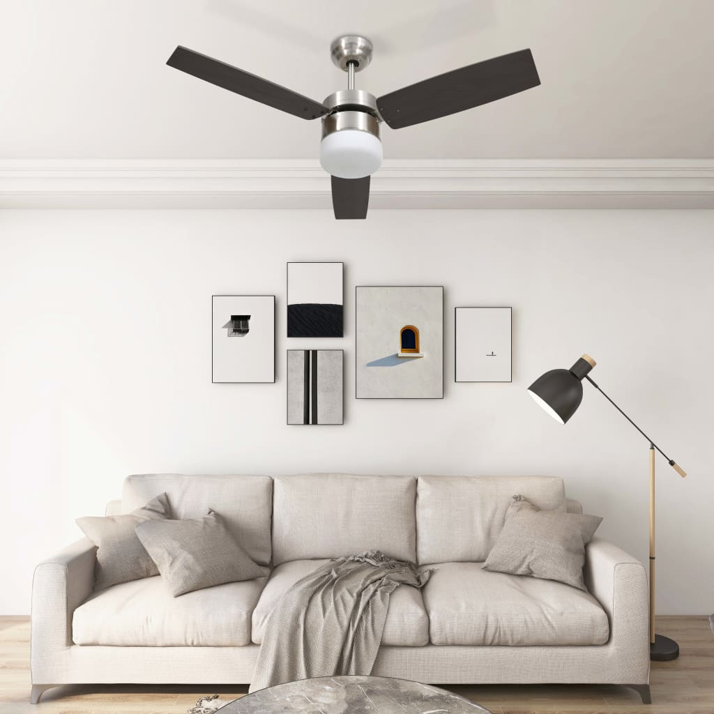 vidaXL Stropný ventilátor so svetlom a ovládačom 108 cm, tmavohnedý