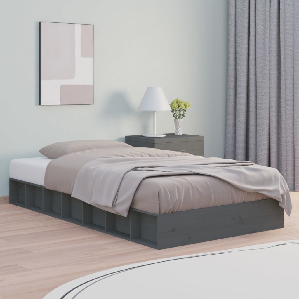 vidaXL Posteľný rám sivý 135x190 cm 4FT6 dvojlôžko masívne drevo