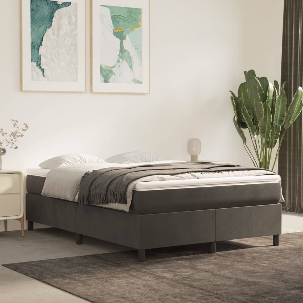 vidaXL Posteľný rám boxspring s matracom tmavosivý 140x200 cm zamat