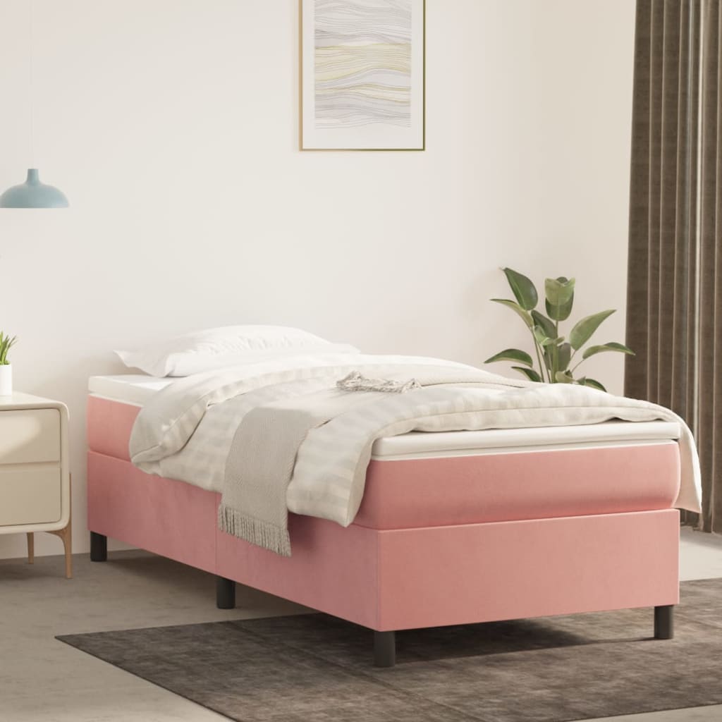 vidaXL Posteľný rám boxsping s matracom ružový 100x200 cm zamat