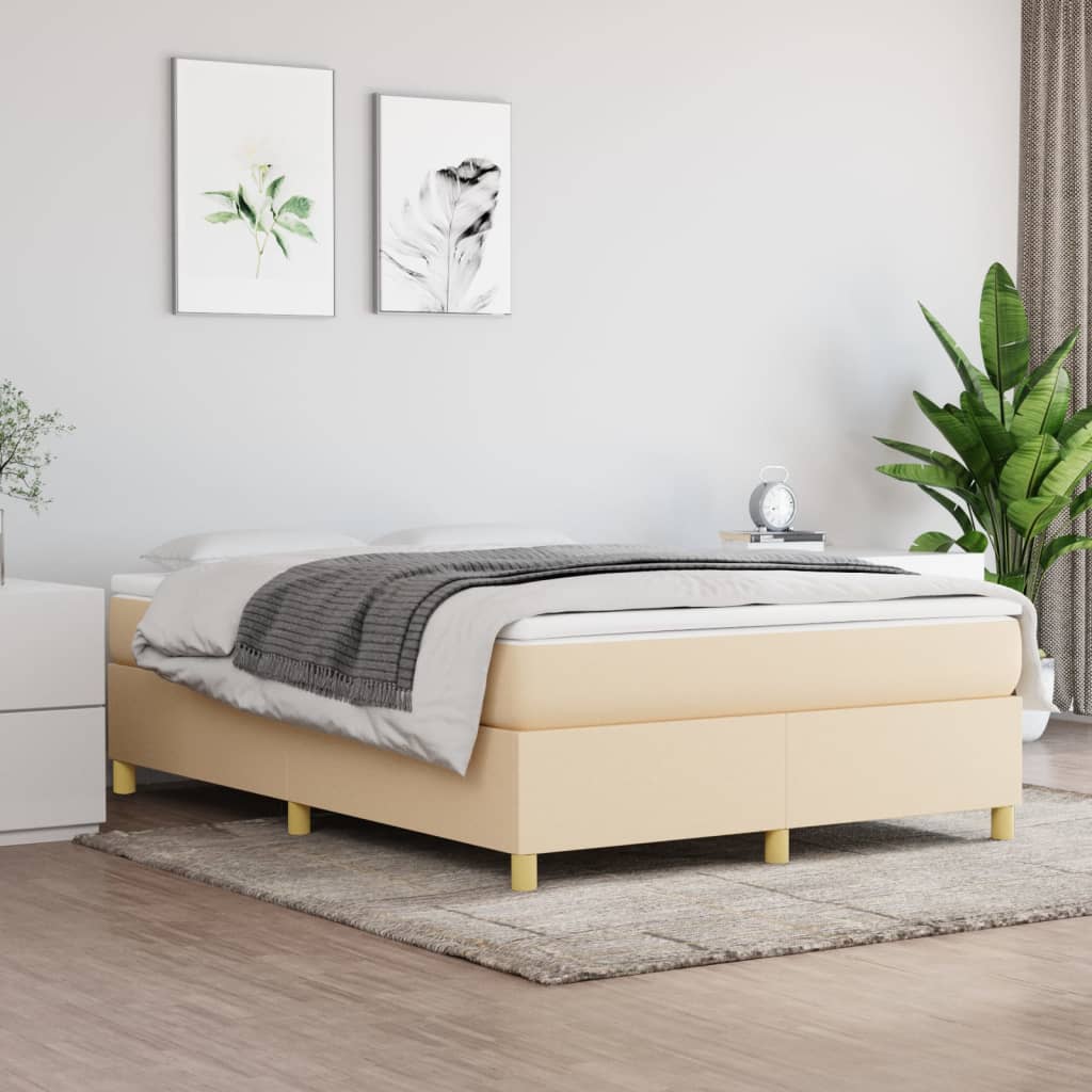 vidaXL Posteľný rám boxspring s matracom krémový 140x200 cm látka