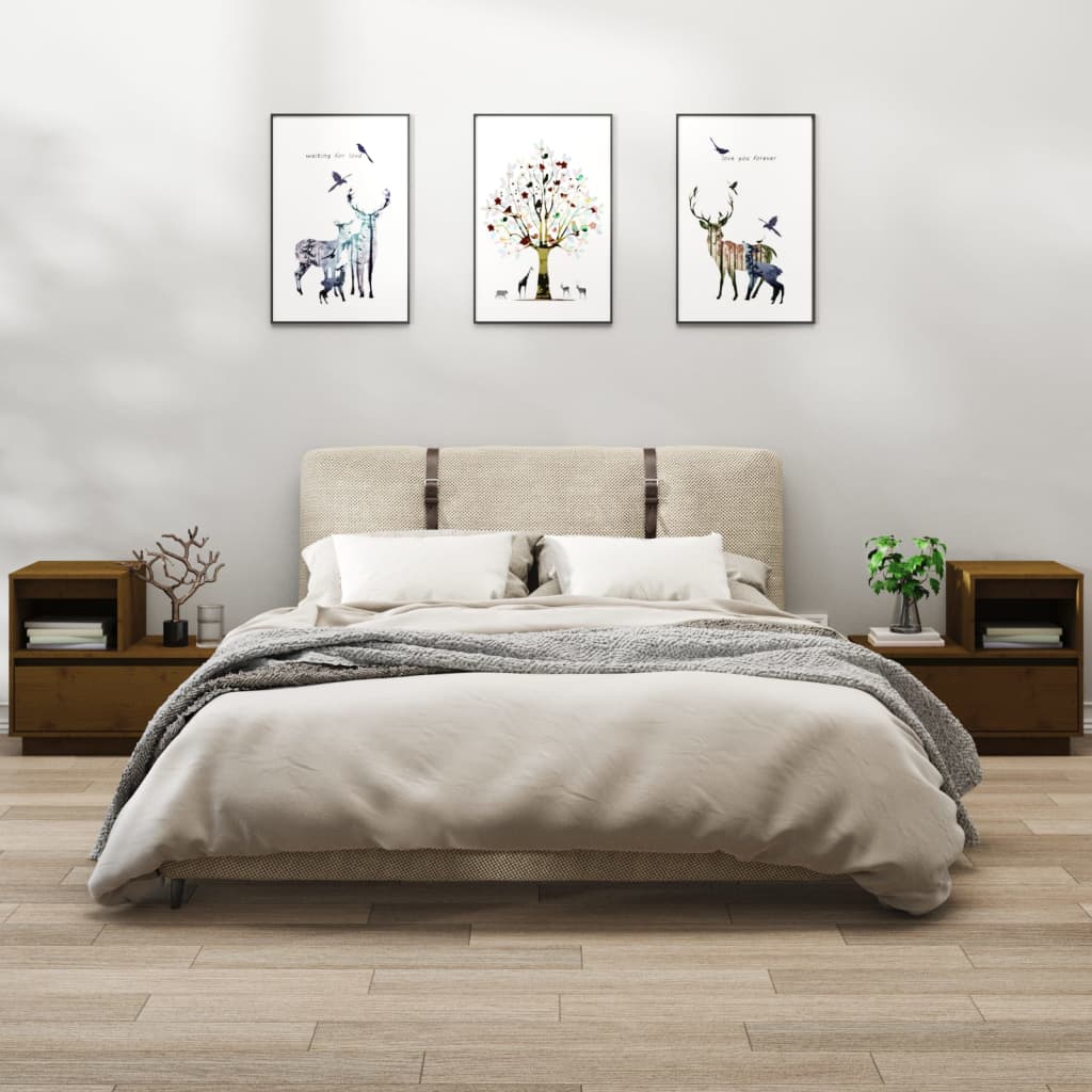 vidaXL Nočné stolíky 2 ks medovo-hnedé 60x34x51 cm borovicové drevo