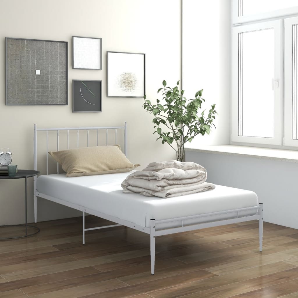 vidaXL Posteľný rám biely kov 90x200 cm