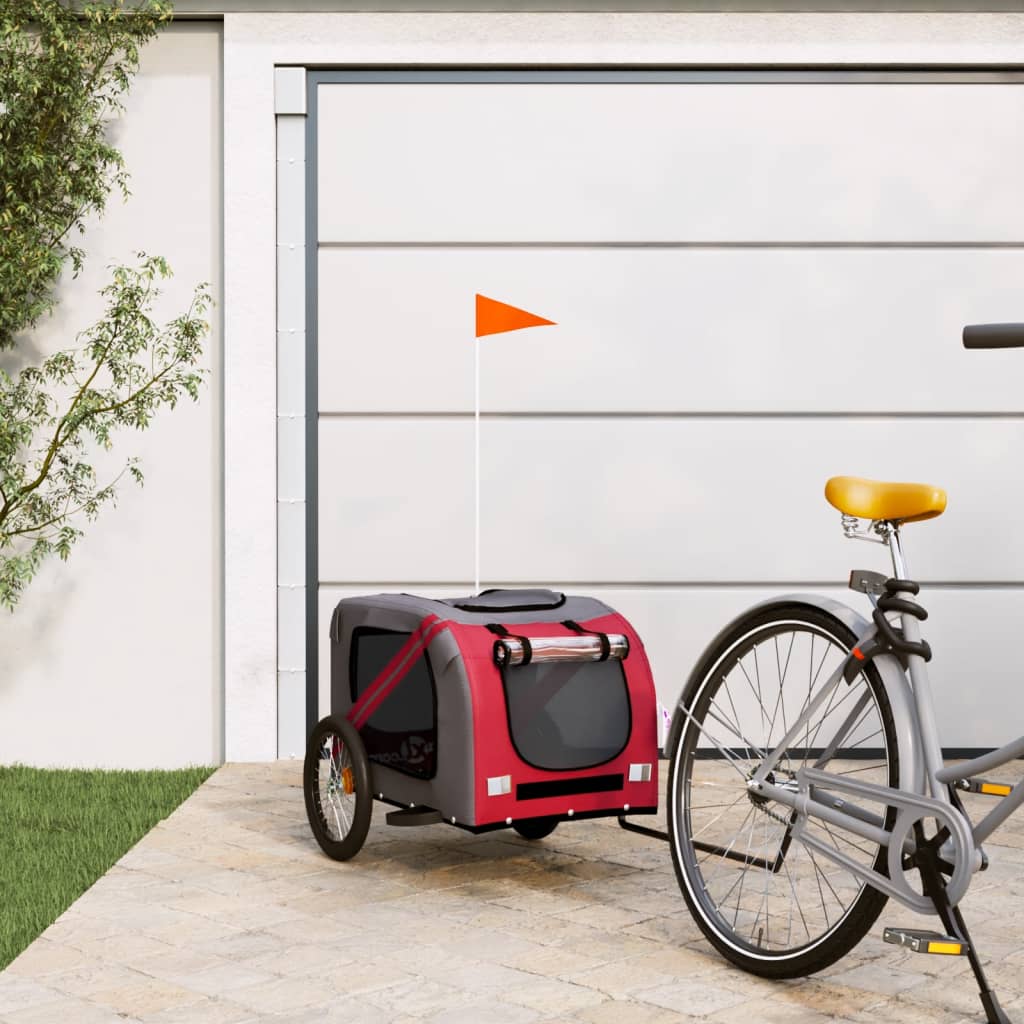 vidaXL Príves na bicykel pre psa červeno-sivý oxfordská látka železo