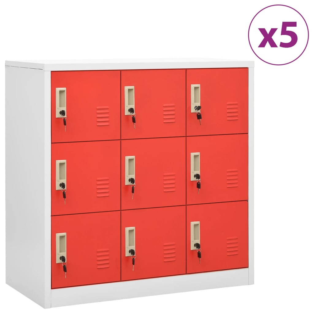 vidaXL Uzamykacie skrinky 5 ks bledosivé a červené 90x45x92,5 cm oceľové