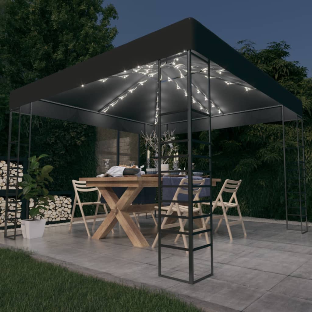 vidaXL Záhradný prístrešok s LED reťazou 3x3 m, antracitový