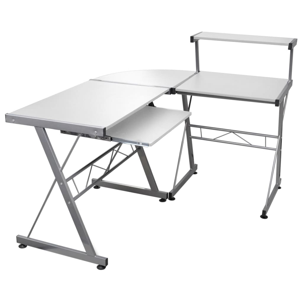 vidaXL Rohový počítačový stôl biely 132x112x99 cm spracované drevo
