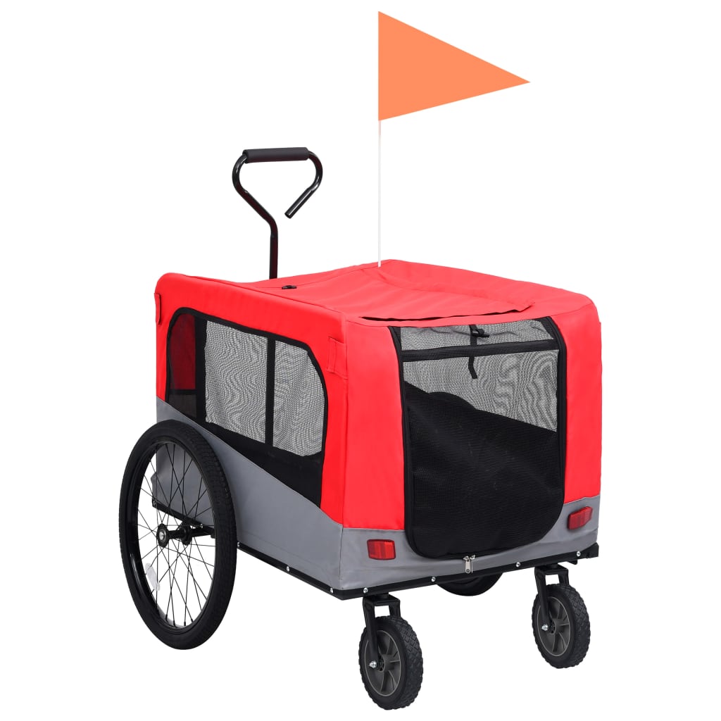 vidaXL Príves pre domáce zvieratá na bicykel/beh 2-v-1 červeno-sivý