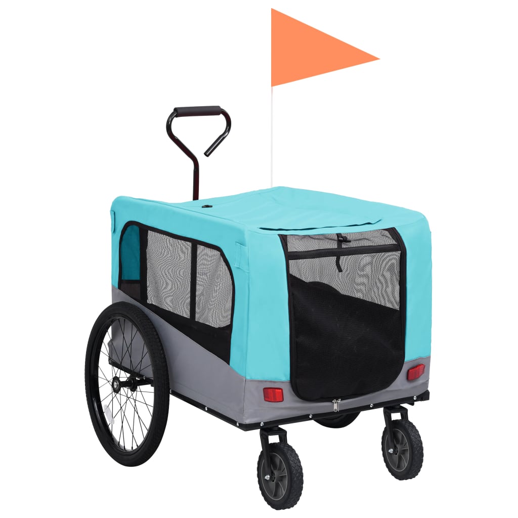 vidaXL Príves pre domáce zvieratá na bicykel/beh 2-v-1 modro-sivý