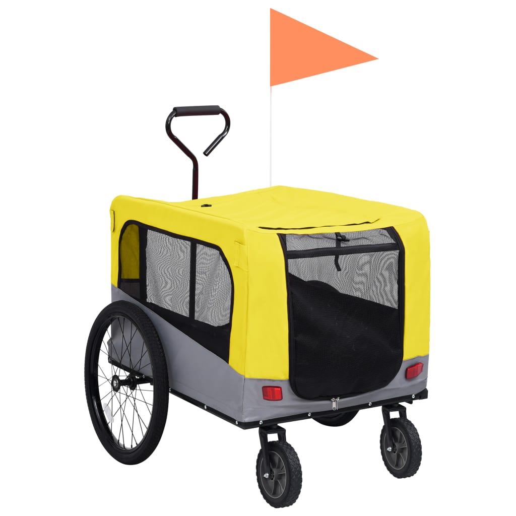 vidaXL Príves pre domáce zvieratá na bicykel/beh 2-v-1 žlto-sivý