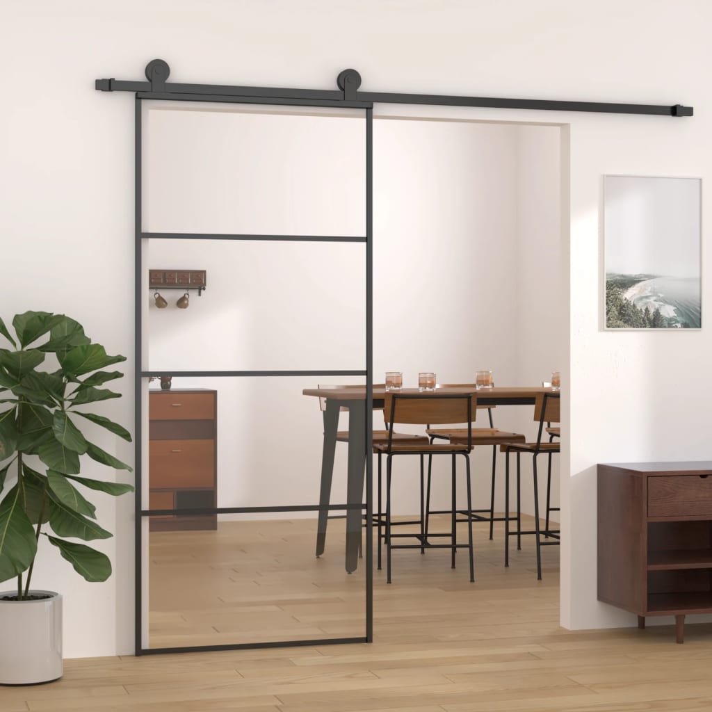 vidaXL Posuvné dvere hliník a sklo ESG 90x205 cm čierne