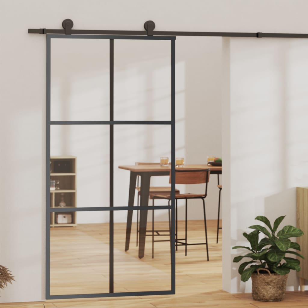 vidaXL Posuvné dvere ESG sklo a hliník 102x205 cm čierne