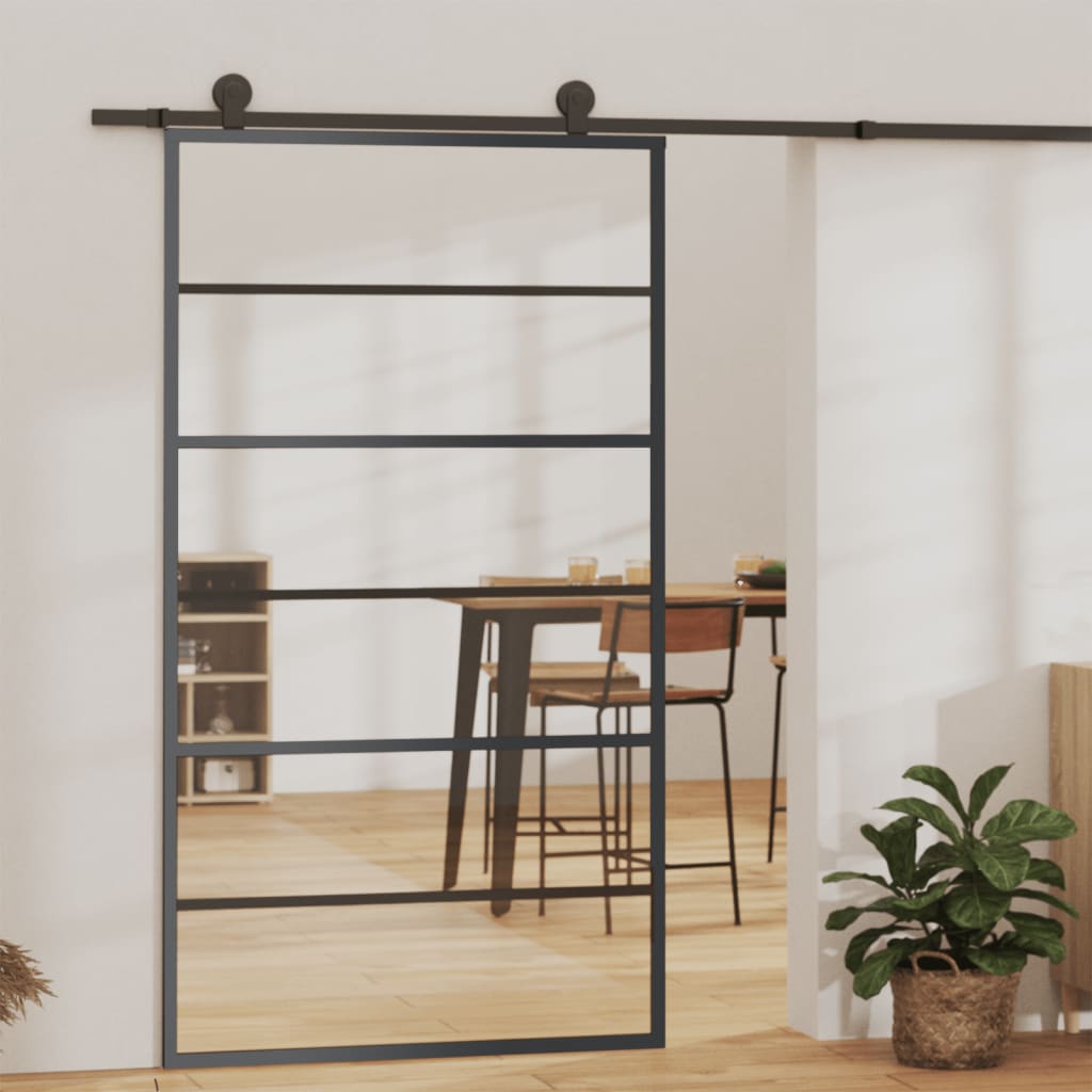 vidaXL Posuvné dvere ESG sklo a hliník 102x205 cm čierne