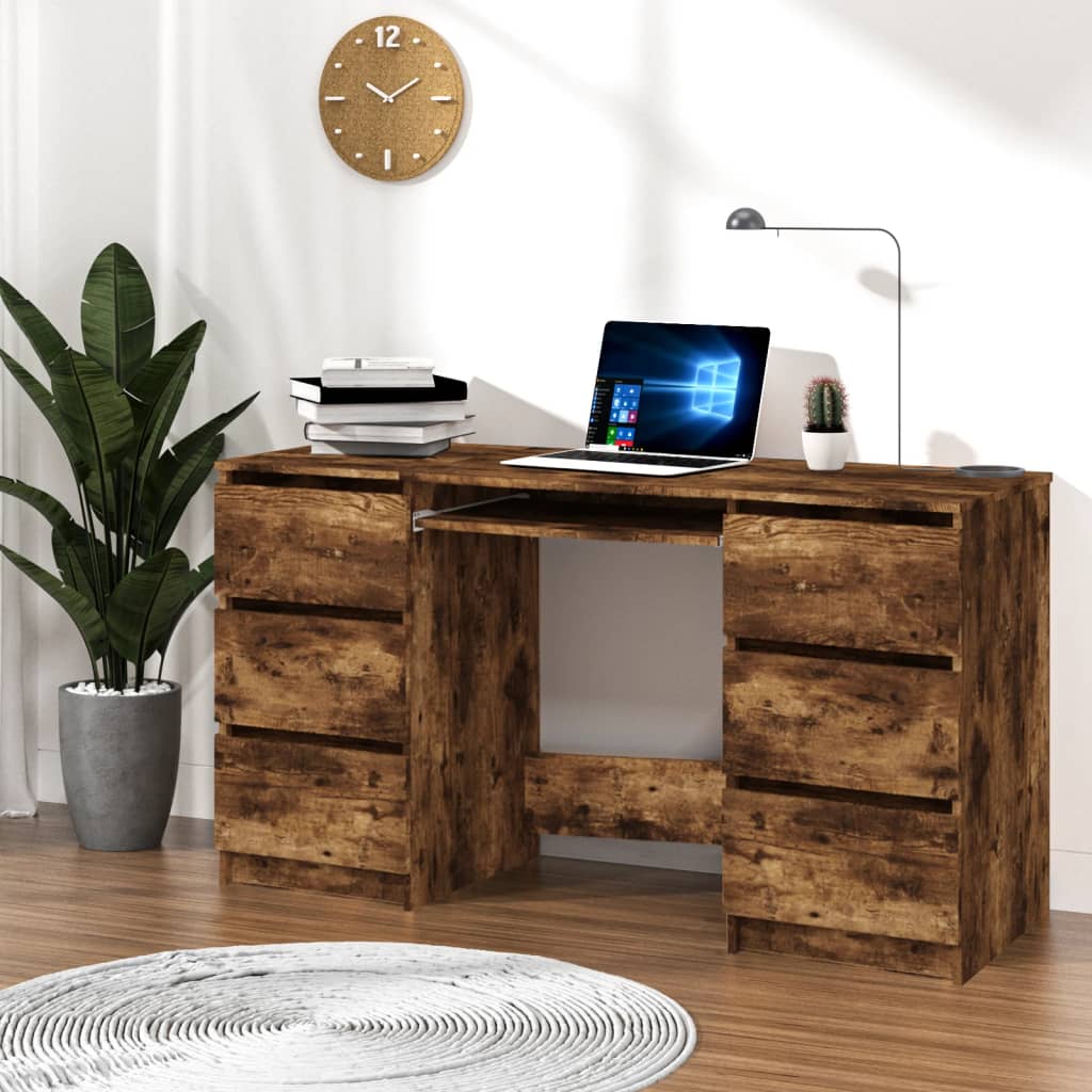 vidaXL Písací stôl dymový dub 140x50x77 cm spracované drevo