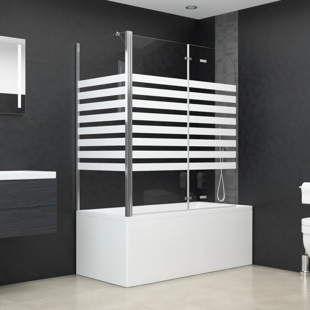 vidaXL Vaňová zástena 120x68x130 cm, tvrdené sklo, pruhovaná