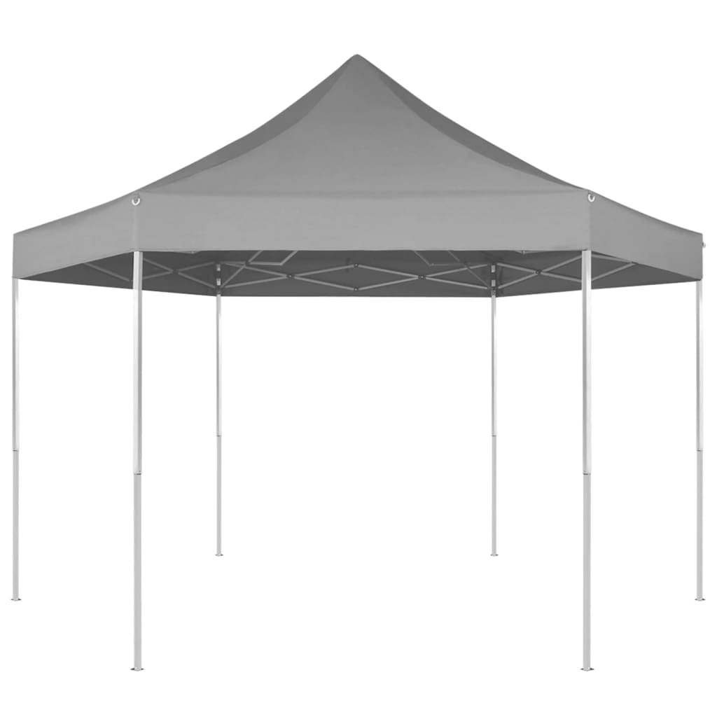 vidaXL Šesťhranný rozkladací záhradný stan, sivý 3,6x3,1 m