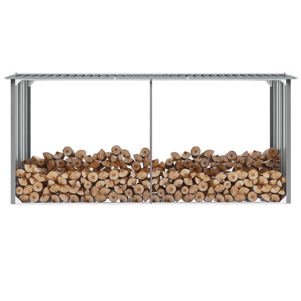 vidaXL Záhradná kôlňa na drevo galvanizovaná oceľ 330x92x153 cm sivá