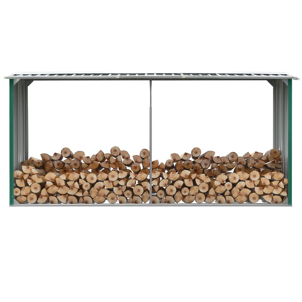 vidaXL Záhradná kôlňa na drevo zelená 330x92x153 cm galvanizovaná oceľ
