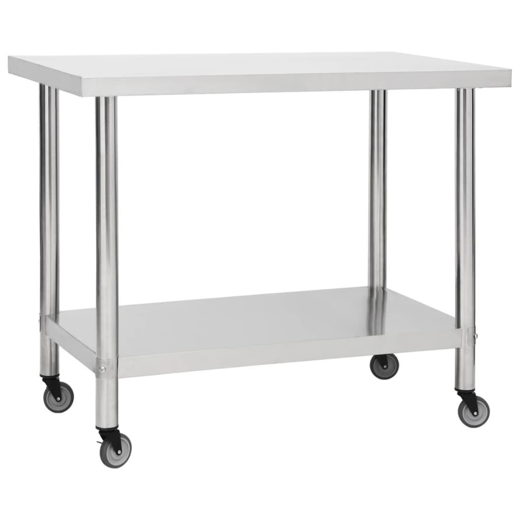 vidaXL Kuchynský pracovný stôl s kolieskami 100x45x85 cm nerezový