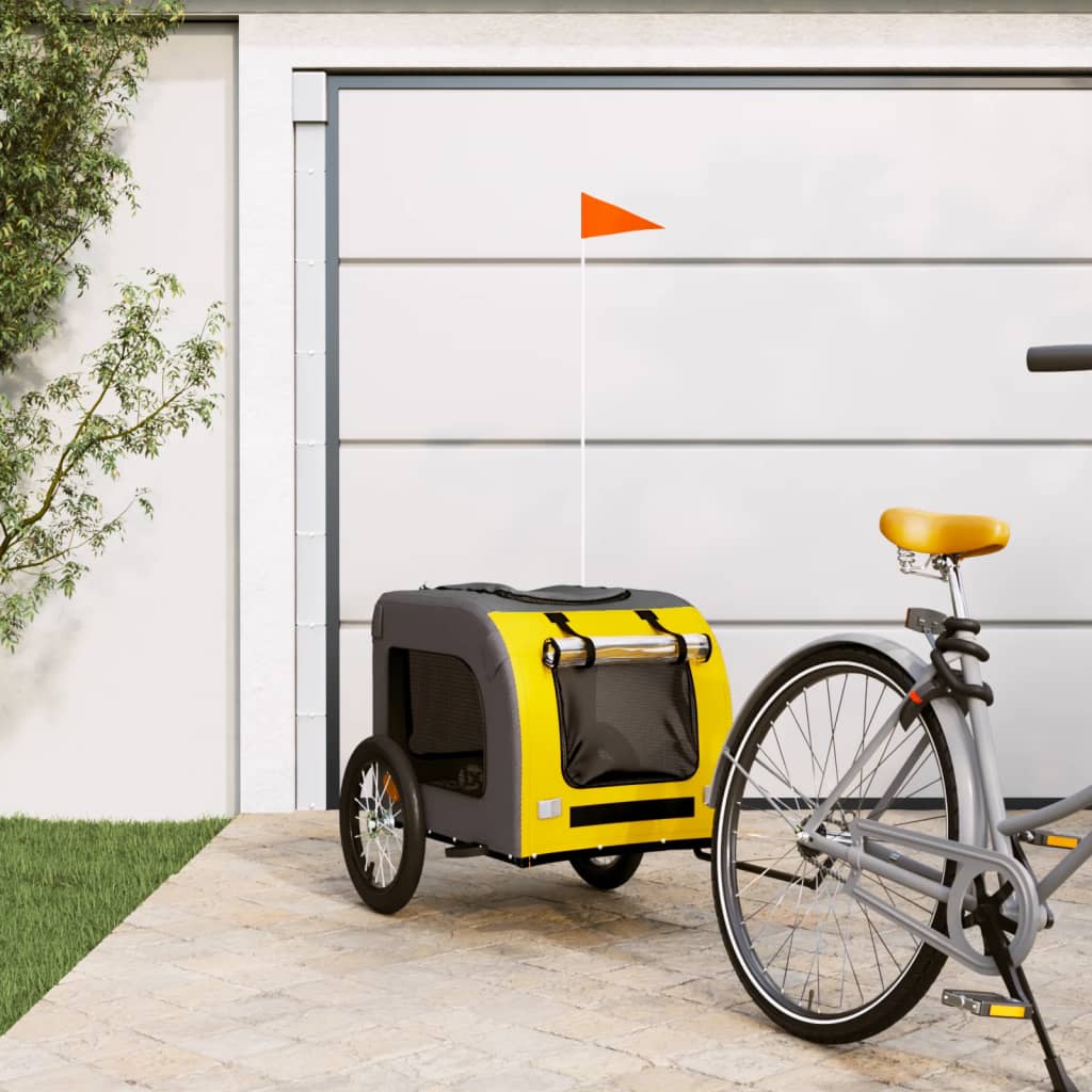 vidaXL Príves na bicykel pre psa žlto-sivý oxfordská látka a železo