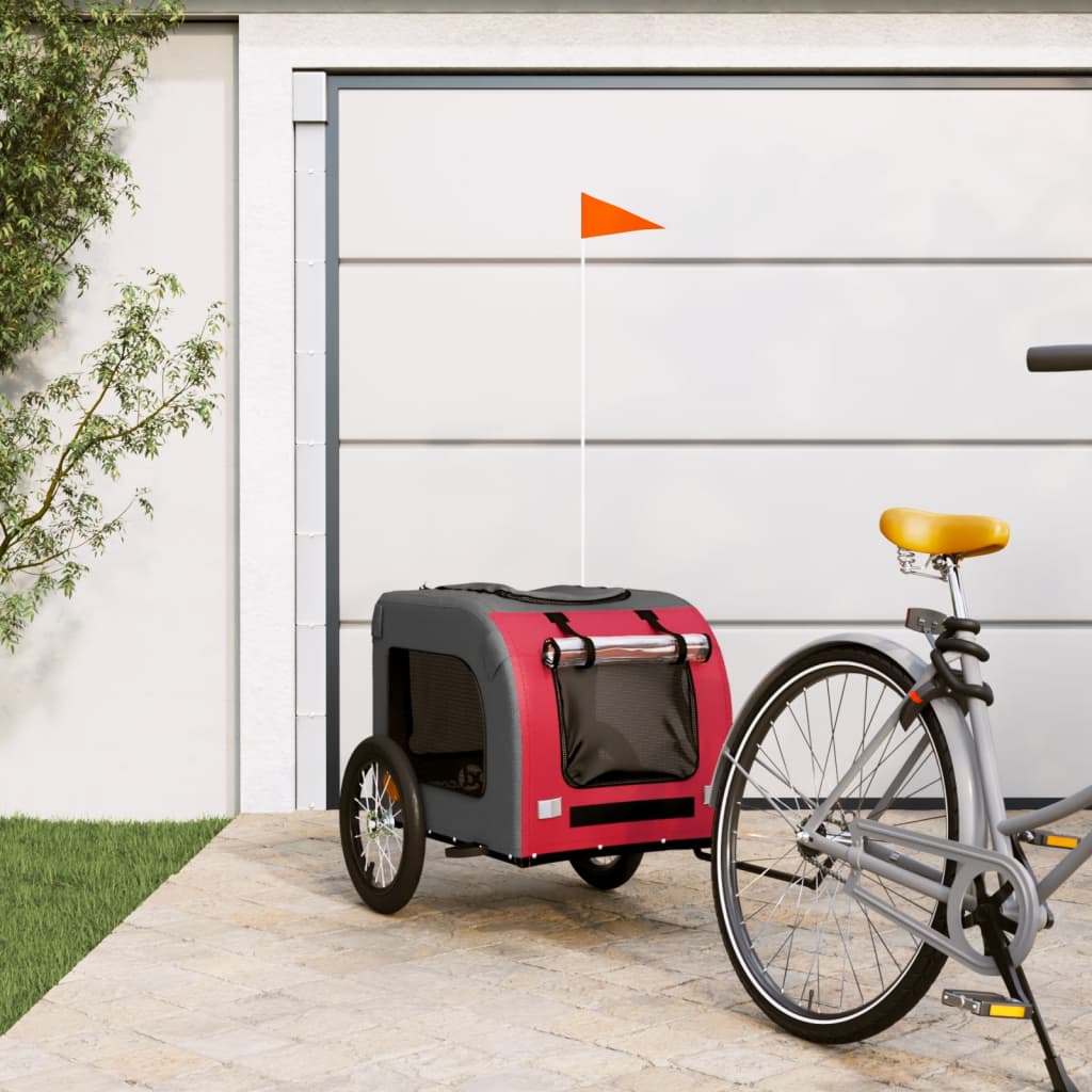 vidaXL Príves na bicykel pre psa červeno-sivý oxfordská látka železo