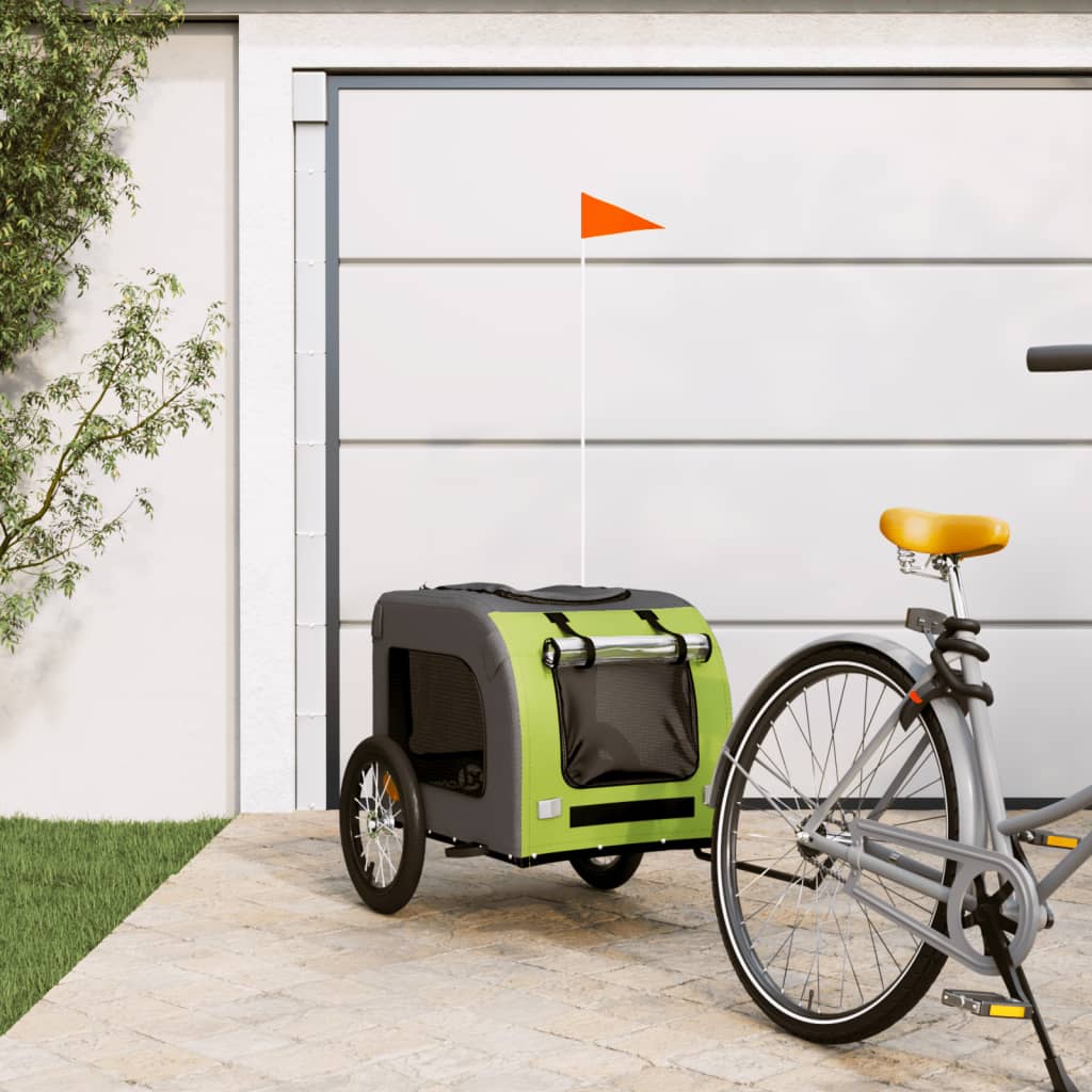 vidaXL Príves na bicykel pre psa zeleno-sivý oxfordská látka a železo