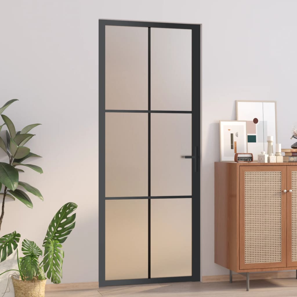 vidaXL Vnútorné dvere 83x201,5 cm čierne matné sklo a hliník