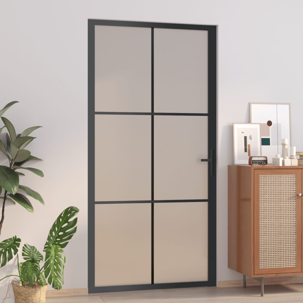 vidaXL Vnútorné dvere 102,5x201,5 cm čierne matné sklo a hliník