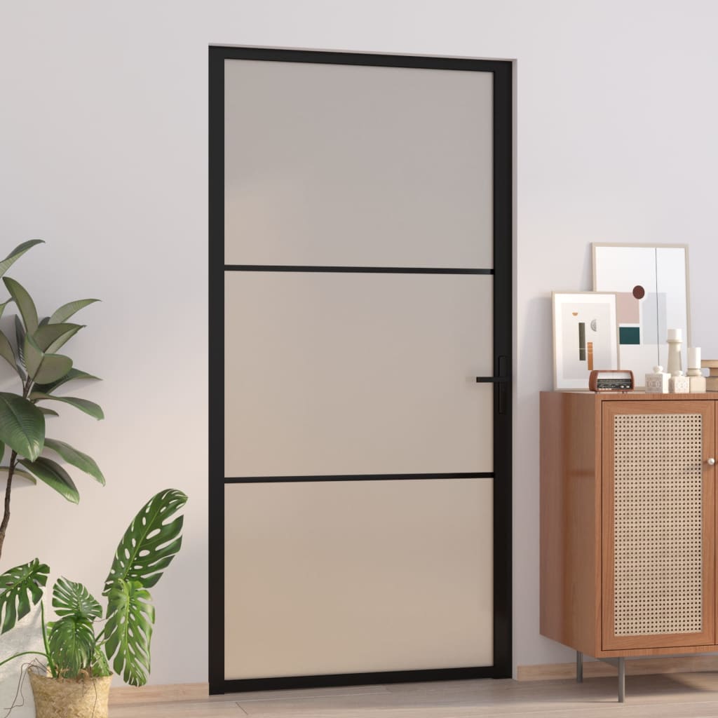vidaXL Vnútorné dvere 102,5x201,5 cm čierne matné sklo a hliník