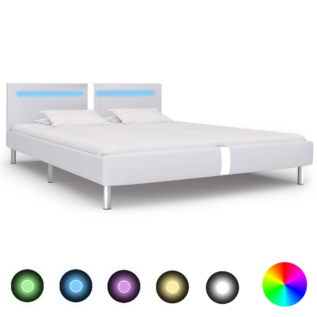 vidaXL Posteľný rám s LED, biely, umelá koža 180x200 cm