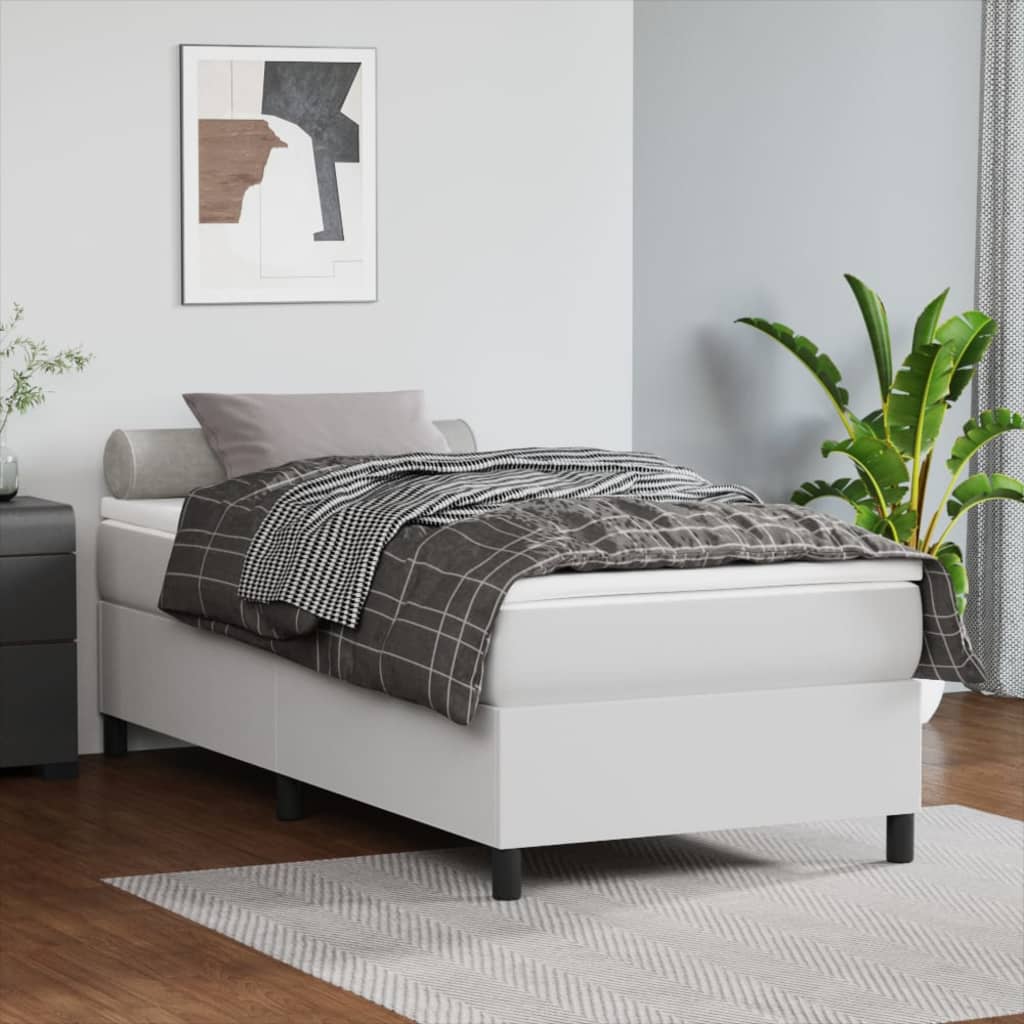 vidaXL Rám na boxspring posteľ, biely 90x200 cm, umelá koža