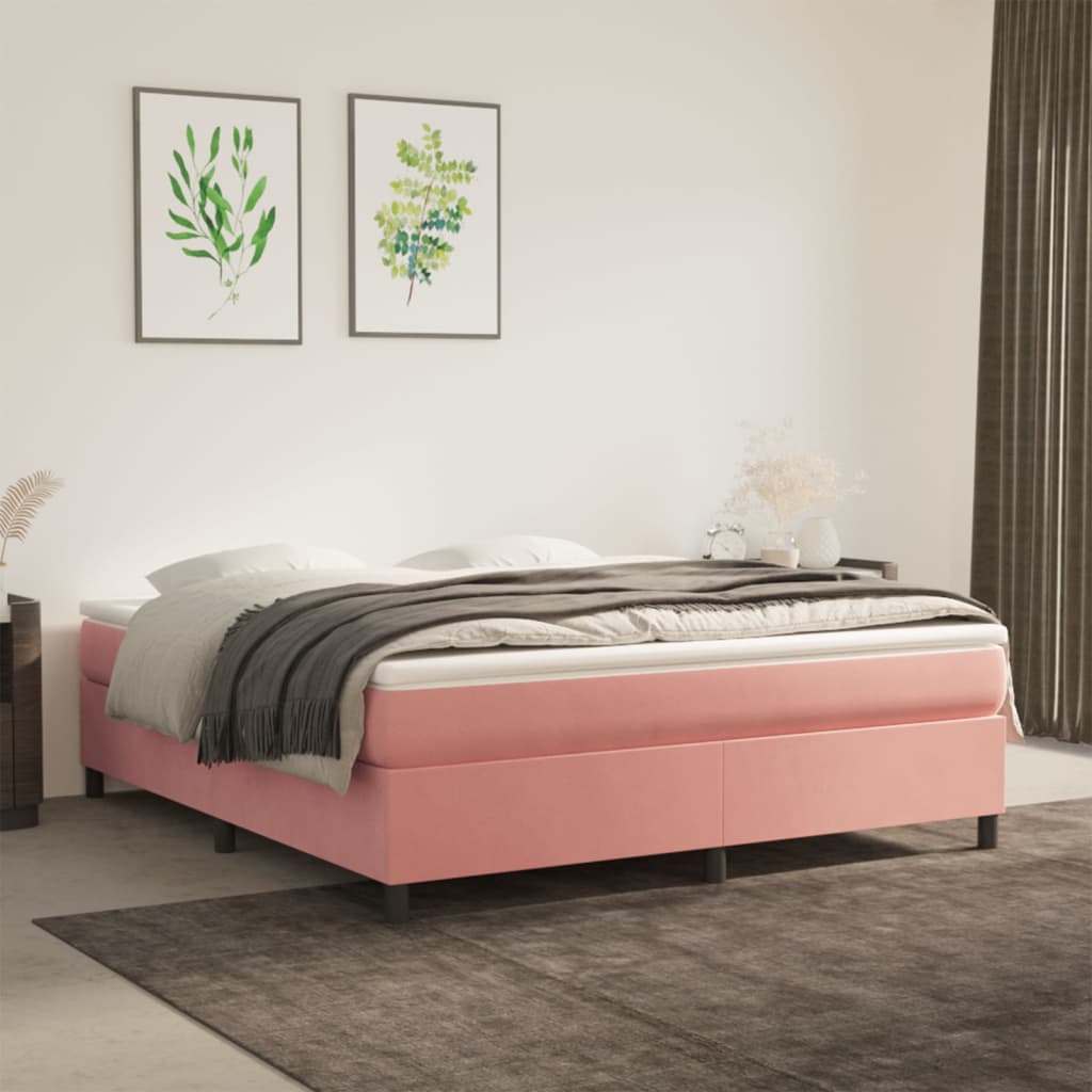 vidaXL Posteľný rám boxsping s matracom ružový 160x200 cm zamat