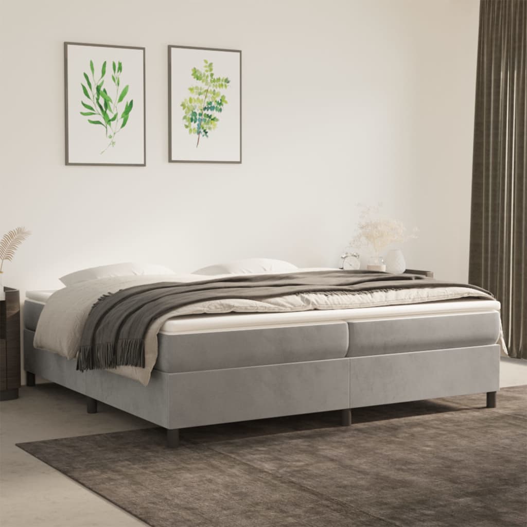 vidaXL Posteľný rám boxsping s matracom bledosivý 200x200 cm zamat